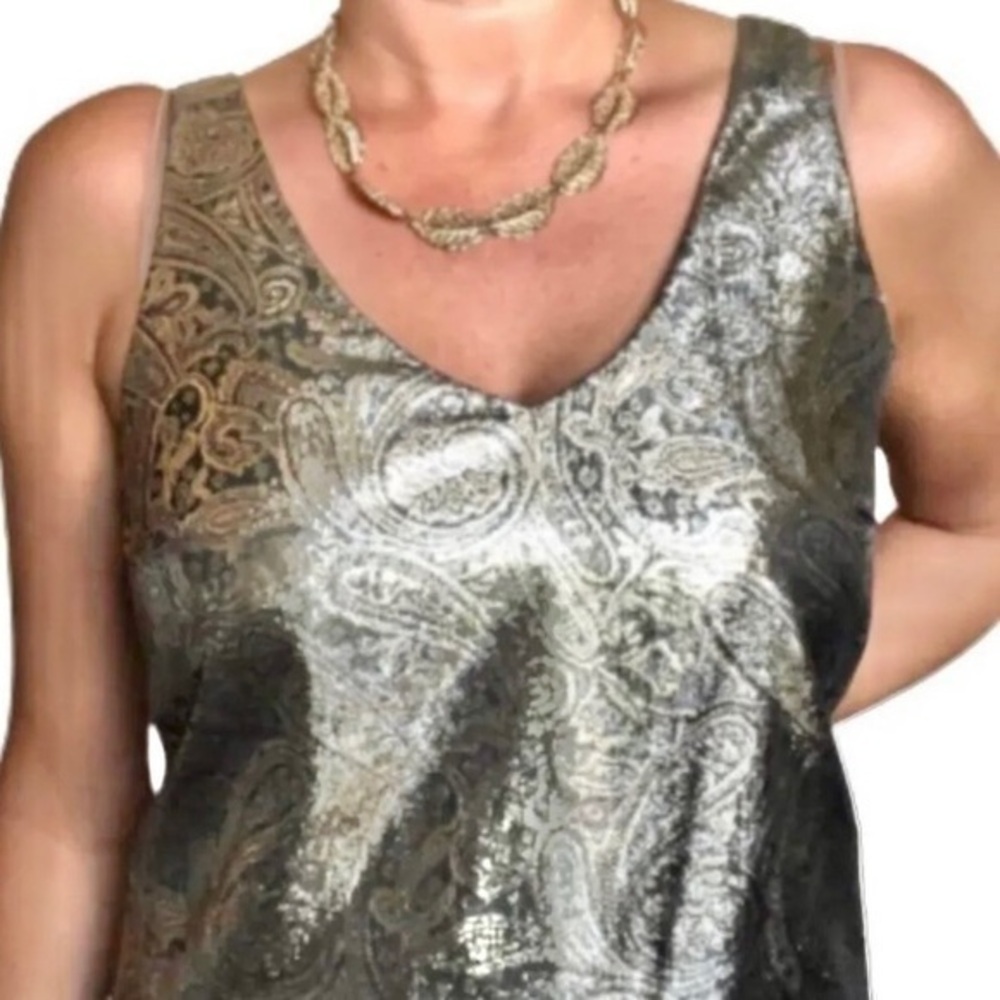THE LIMITED GREEN AND GOLD PAISLEY PRINT TANK TOP XS